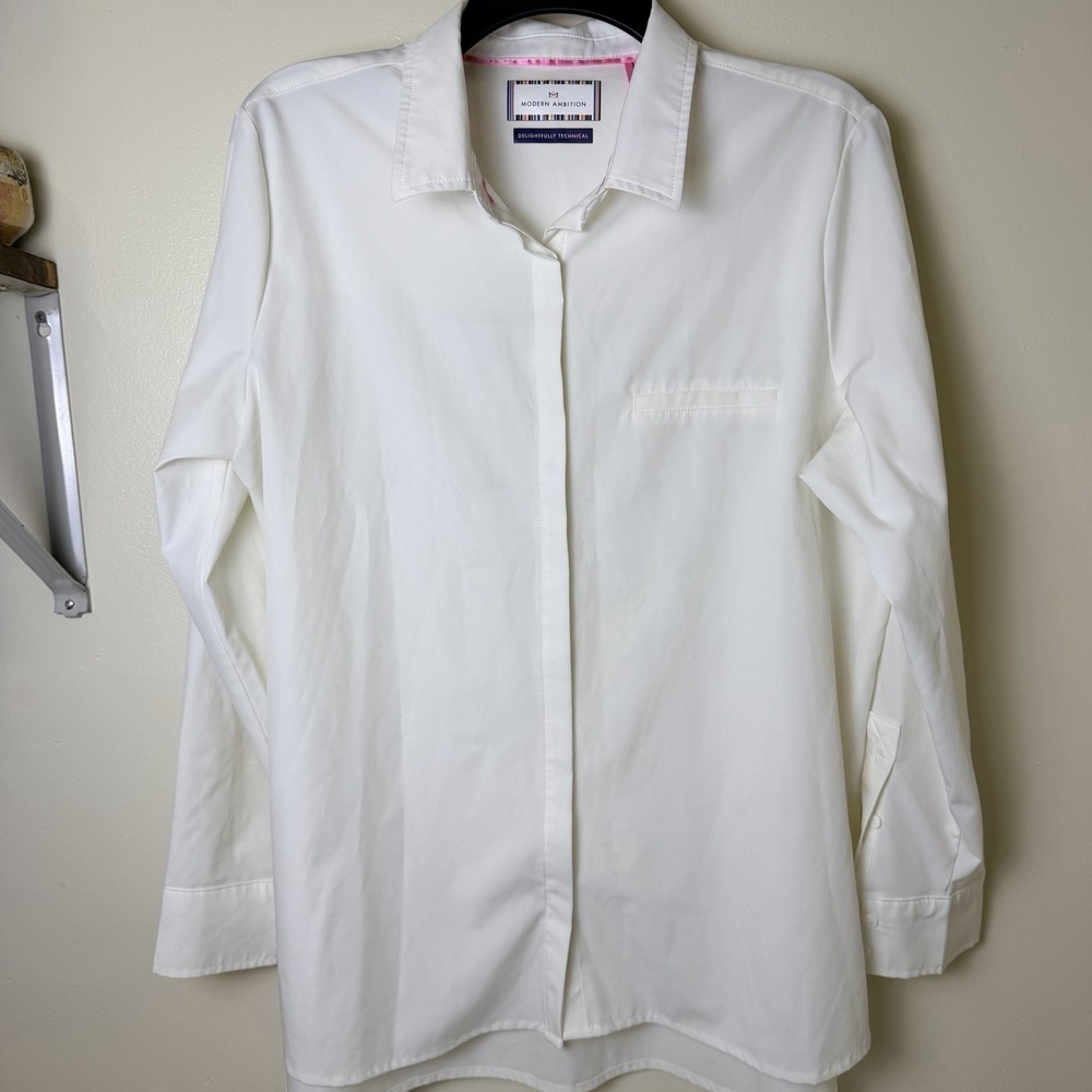 Modern Ambition Women's Travel Shirt White Large Button Down Cool - Picture 1 of 11